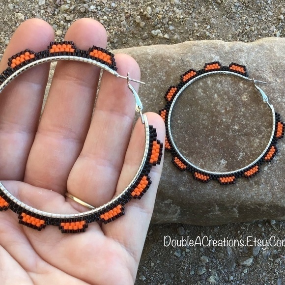 Orange Beaded Hoops, New, Handmade by Me - Picture 9 of 9